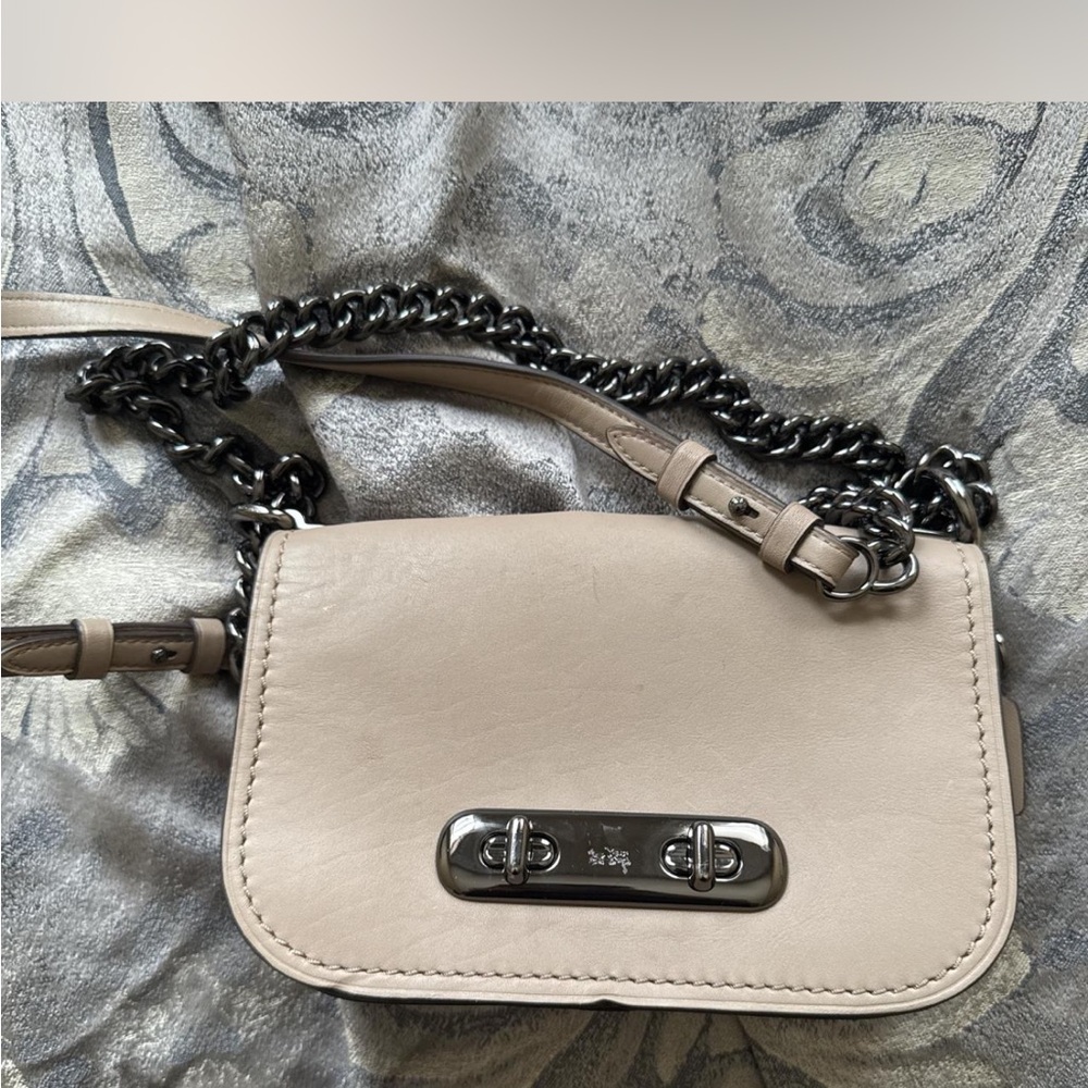 Coach Cream Crossbody Bag with Metallic Chain